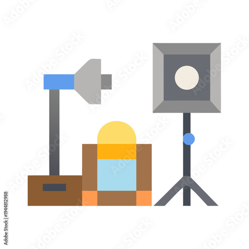Flat Illustration of Studio Lighting Setup with Product on a Black Background