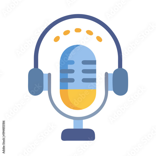 Vector illustration of a microphone with headphones isolated on black background