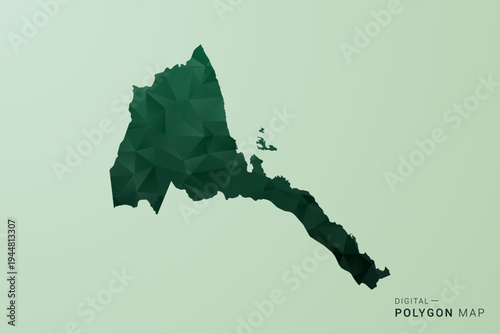 Eritrea Map - Green Polygon Style Vector Illustration, Low Poly Geometric Design with Clean Silhouette on soft green Background.