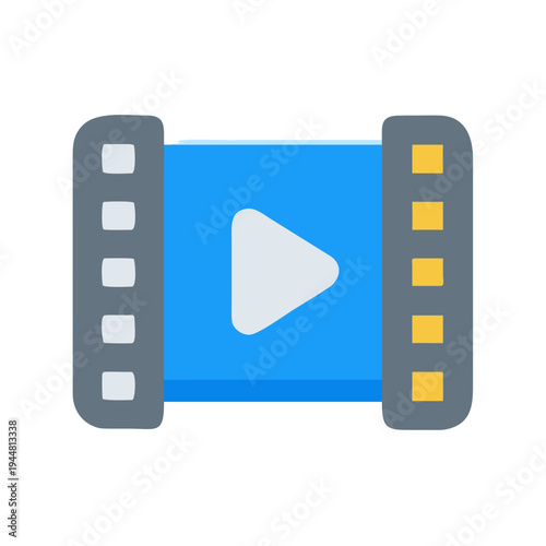 Vibrant Film Strip Icon with Play Button on a Black Background