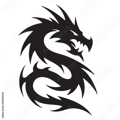 Tribal dragon tattoo silhouette vector illustration