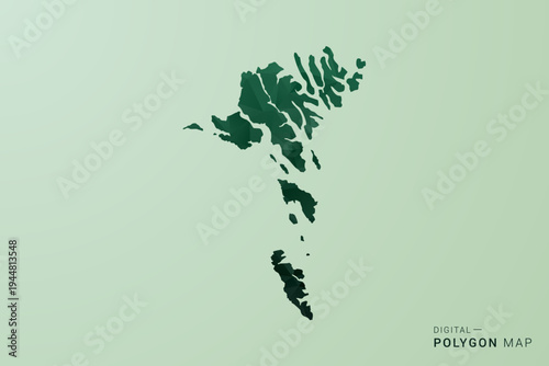 Faroe Islands Map - Green Polygon Style Vector Illustration, Low Poly Geometric Design with Clean Silhouette on soft green Background.