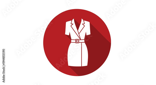 Vector fashion icon, white dress on red background