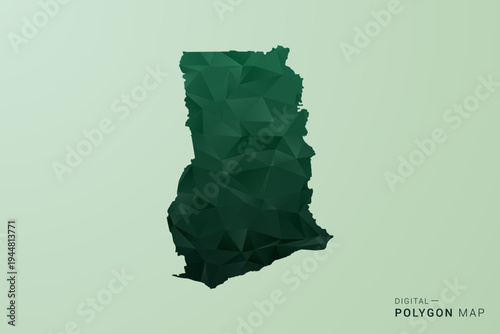 Ghana Map - Green Polygon Style Vector Illustration, Low Poly Geometric Design with Clean Silhouette on soft green Background.