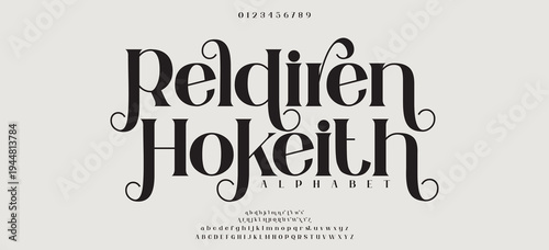 Reldiren Hokeith Elegant alphabet letters font and number. Classic Copper Lettering Minimal Fashion Designs. Typography fonts regular uppercase and lowercase. vector illustration