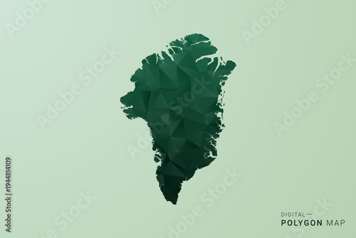 Greenland Map - Green Polygon Style Vector Illustration, Low Poly Geometric Design with Clean Silhouette on soft green Background.