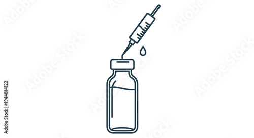 Medical syringe injecting into a vial.