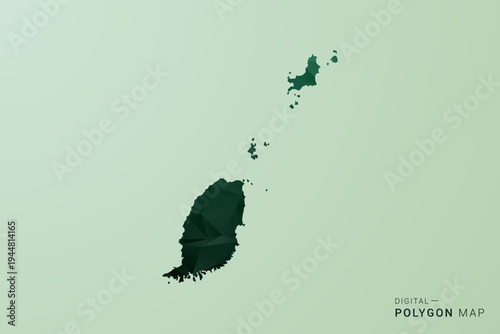 Grenada Map - Green Polygon Style Vector Illustration, Low Poly Geometric Design with Clean Silhouette on soft green Background.