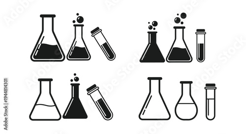Collection of laboratory glassware in a minimalist black silhouette