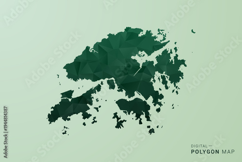 Hong Kong Map - Green Polygon Style Vector Illustration, Low Poly Geometric Design with Clean Silhouette on soft green Background.