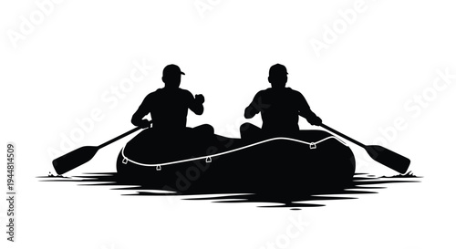 Two people rowing a boat on water a striking silhouette
