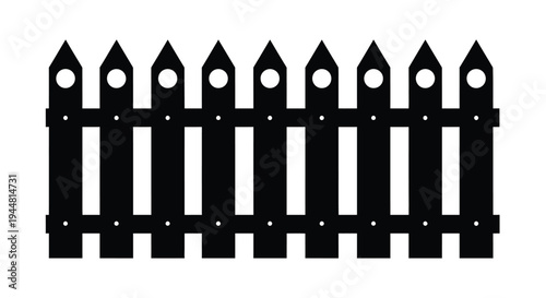 A black picket fence depicted as a stark graphic silhouette