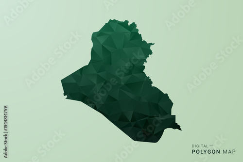 Iraq Map - Green Polygon Style Vector Illustration, Low Poly Geometric Design with Clean Silhouette on soft green Background.