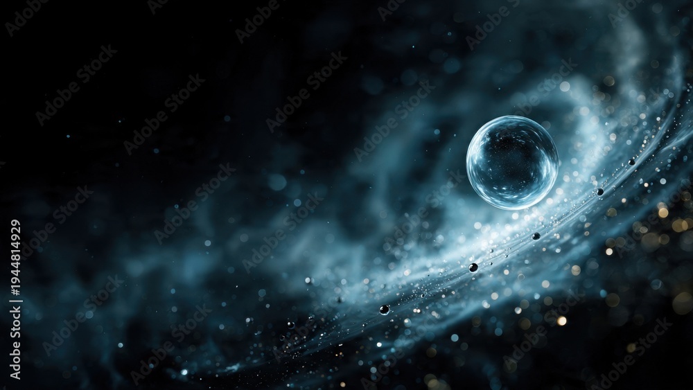 Fototapeta premium Abstract glowing blue sphere in swirling space with bokeh