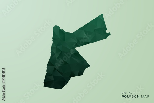 Jordan Map - Green Polygon Style Vector Illustration, Low Poly Geometric Design with Clean Silhouette on soft green Background.