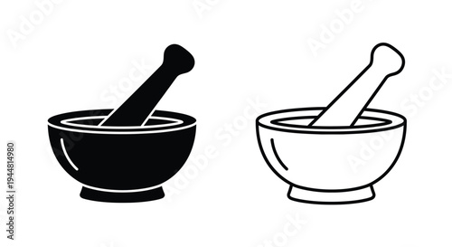 Two mortar and pestle outlines black and white contrasting styles silhouette