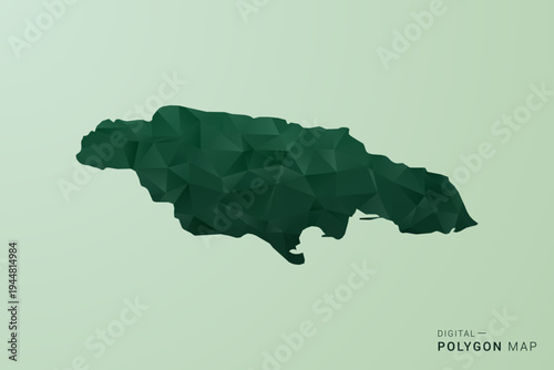 Jamaica Map - Green Polygon Style Vector Illustration, Low Poly Geometric Design with Clean Silhouette on soft green Background.