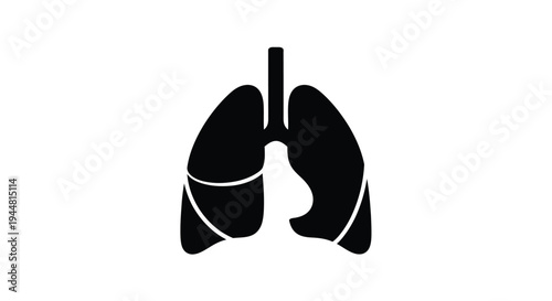 Anatomical illustration of lungs in a stark black silhouette