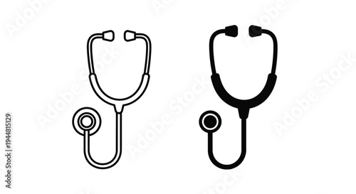Two stethoscopes one white and one black in outline silhouette