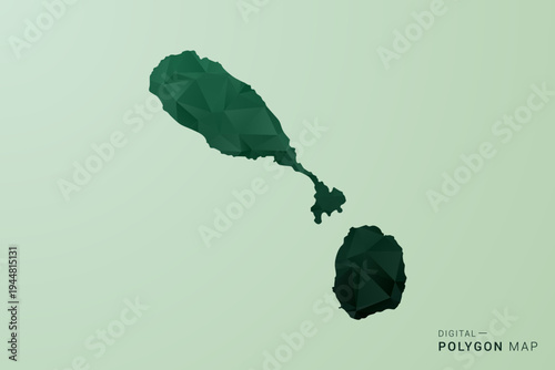 Saint Kitts and Nevis Map - Green Polygon Style Vector Illustration, Low Poly Geometric Design with Clean Silhouette on soft green Background.
