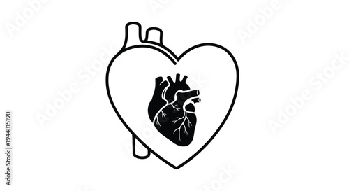 Anatomical heart within a heart shape stark black silhouette