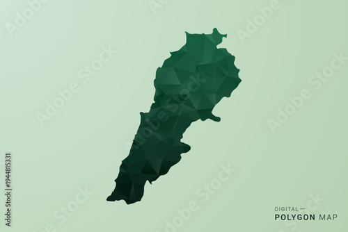 Lebanon Map - Green Polygon Style Vector Illustration, Low Poly Geometric Design with Clean Silhouette on soft green Background.