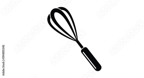 A black silhouette of a kitchen whisk against a white background