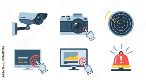 Security Camera and Alert System Icons.