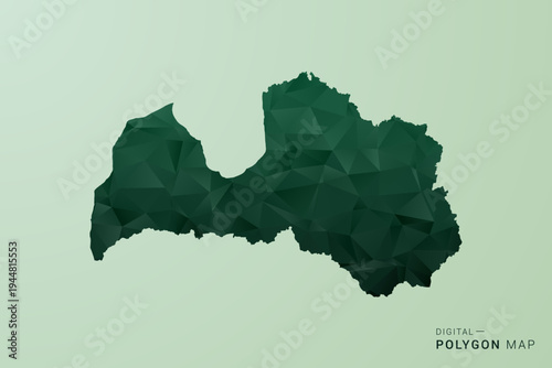 Latvia Map - Green Polygon Style Vector Illustration, Low Poly Geometric Design with Clean Silhouette on soft green Background.