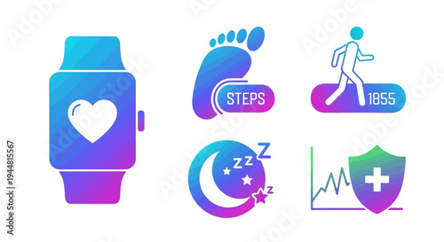 Smartwatch and Health Icons Set.