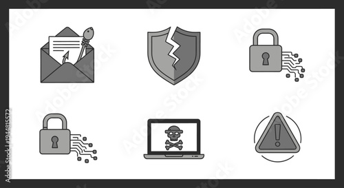 Security Icons Representing Protection and Threats.