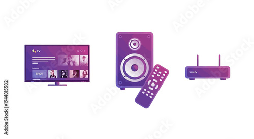 Purple Electronic Devices with Remote Control.