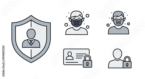 Security Icons Featuring People and Protection Symbols.