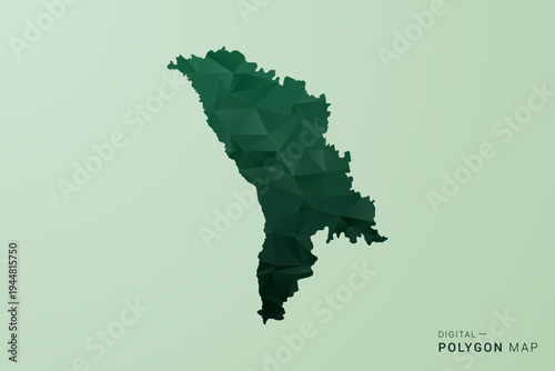 Moldova Map - Green Polygon Style Vector Illustration, Low Poly Geometric Design with Clean Silhouette on soft green Background.