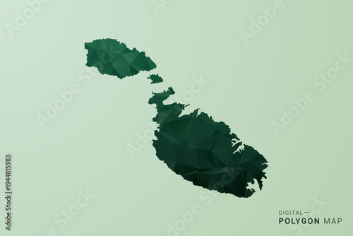 Malta Map - Green Polygon Style Vector Illustration, Low Poly Geometric Design with Clean Silhouette on soft green Background.