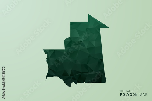 Mauritania Map - Green Polygon Style Vector Illustration, Low Poly Geometric Design with Clean Silhouette on soft green Background.