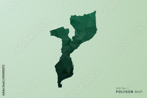 Mozambique Map - Green Polygon Style Vector Illustration, Low Poly Geometric Design with Clean Silhouette on soft green Background.