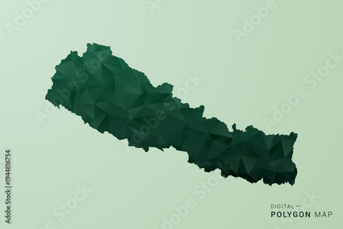 Nepal Map - Green Polygon Style Vector Illustration, Low Poly Geometric Design with Clean Silhouette on soft green Background.
