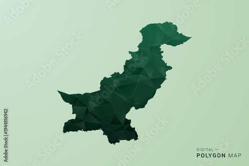 Pakistan Map - Green Polygon Style Vector Illustration, Low Poly Geometric Design with Clean Silhouette on soft green Background.