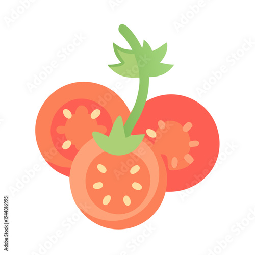 Three colorful tomato slices in flat style on a black background