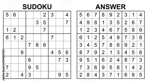Vector sudoku with answer 50. Educational game with numbers for kids and leisure for adult on white background.