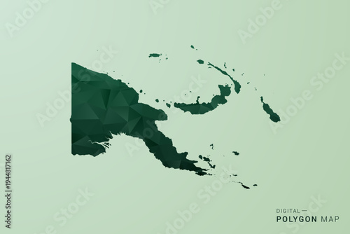 Papua New Guinea Map - Green Polygon Style Vector Illustration, Low Poly Geometric Design with Clean Silhouette on soft green Background.