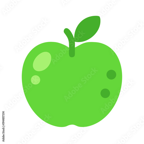 Green apple icon with stem and leaf, isolated against black background.