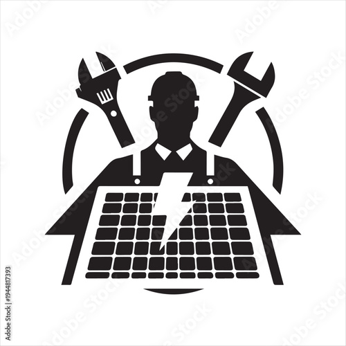solar and electrician abstract silhouette  outline logo design concept illustration idea