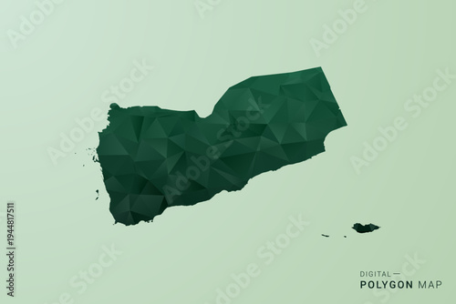 Yemen Map - Green Polygon Style Vector Illustration, Low Poly Geometric Design with Clean Silhouette on soft green Background.