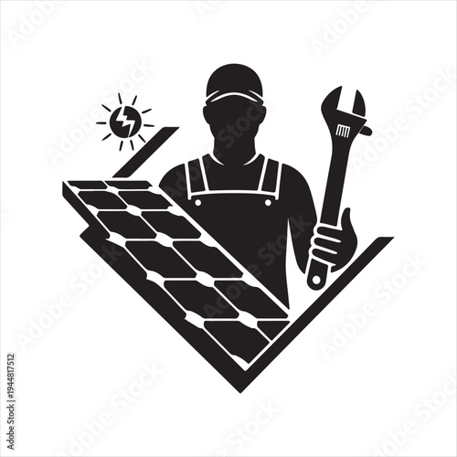 solar and electrician abstract silhouette  outline logo design concept illustration idea
