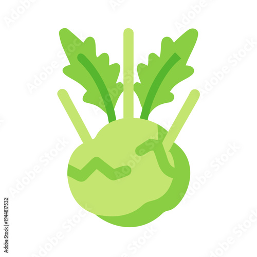 Fresh and Vibrant Kohlrabi Vegetable Illustration on Black Background