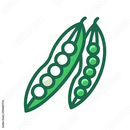 Two pea pods filled with peas, fresh and healthy, flat vector illustration