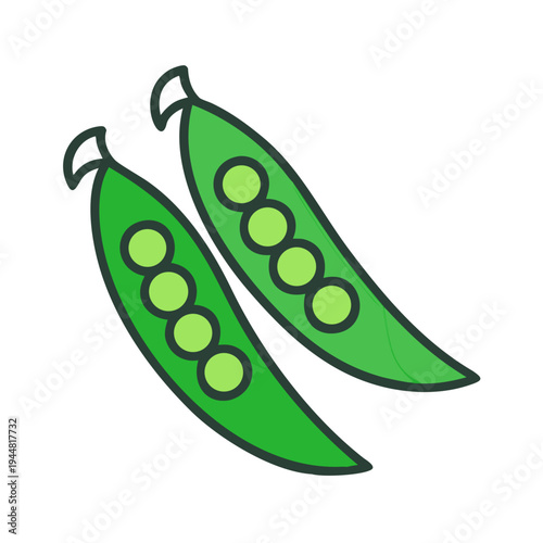 Two green pea pods with visible peas on a black background