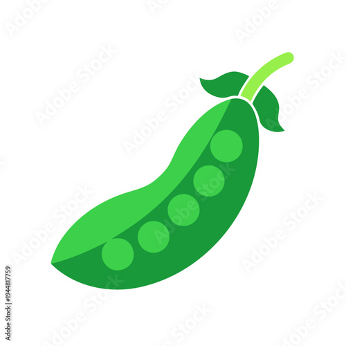 Green peas in pod illustration on black background in flat design style